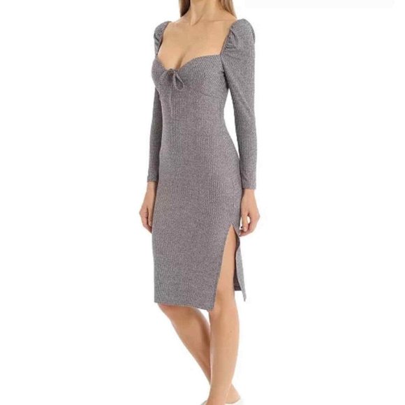 Avec Les Filles Rib Knit Prairie Dress - Size L - NEW - GREY - Picture 1 of 3
